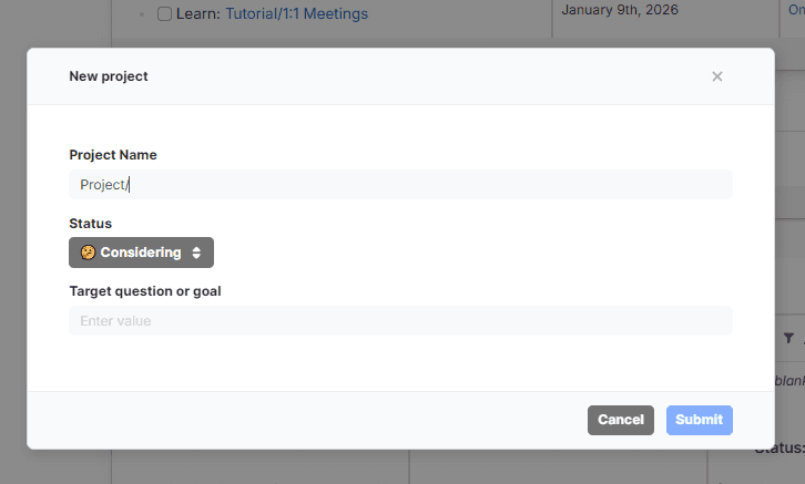 the Create Project modal